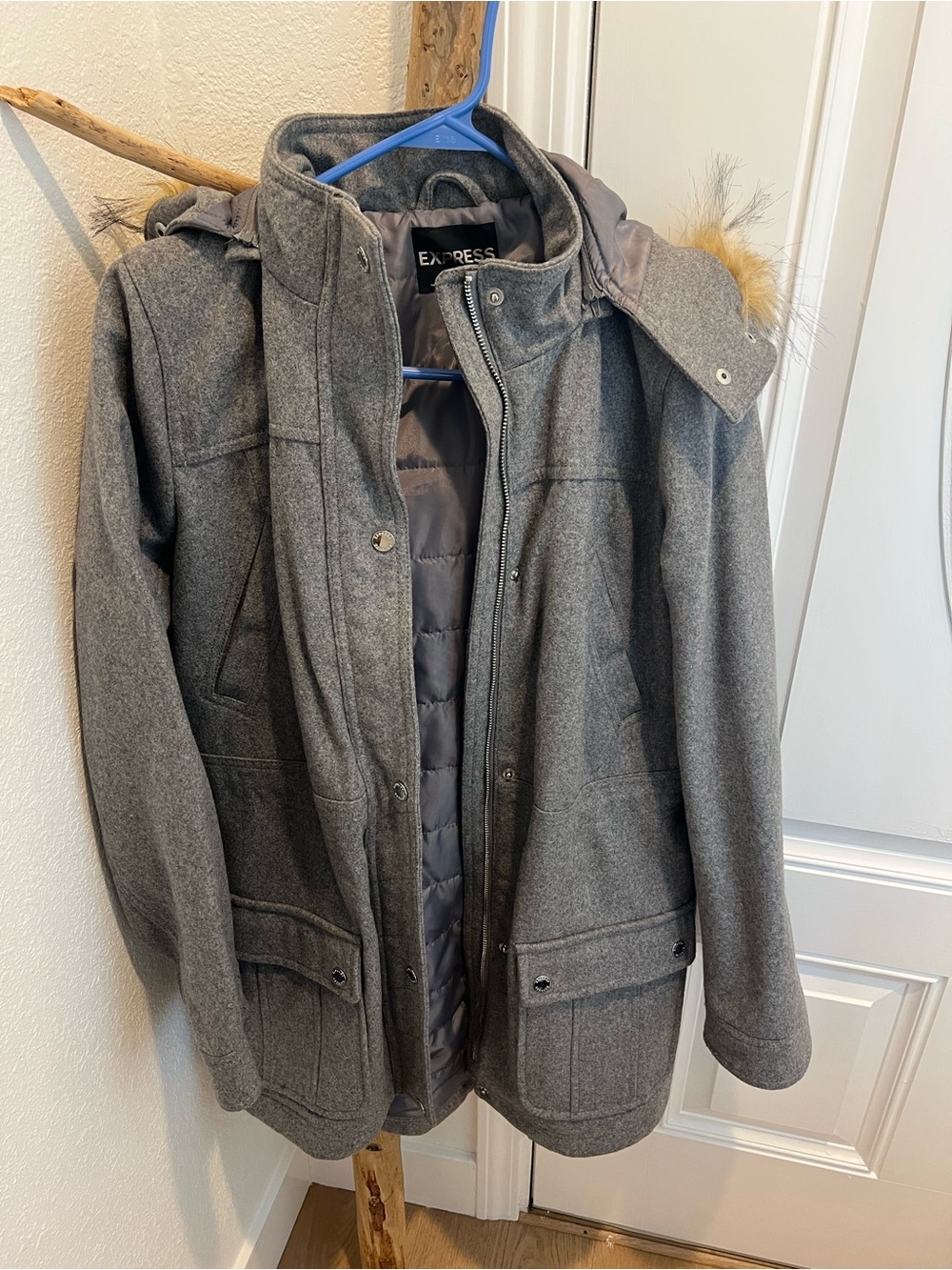 Express Women’s Gray Hooded Wool-Blend Coat